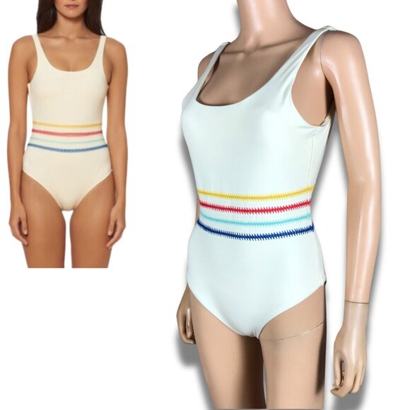 Dolce Vita Cream Kokomo Embroidered One Piece Swimsuit NEW MEDIUM - Picture 1 of 8